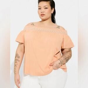Torrid Modal Jersey Off Shoulder Smocked Yoke Top Peach Bloom Size 4X NWT